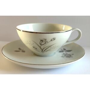 Creative Royal Elegance Teacup Saucer Japan Gray Floral Minimalist VTG China